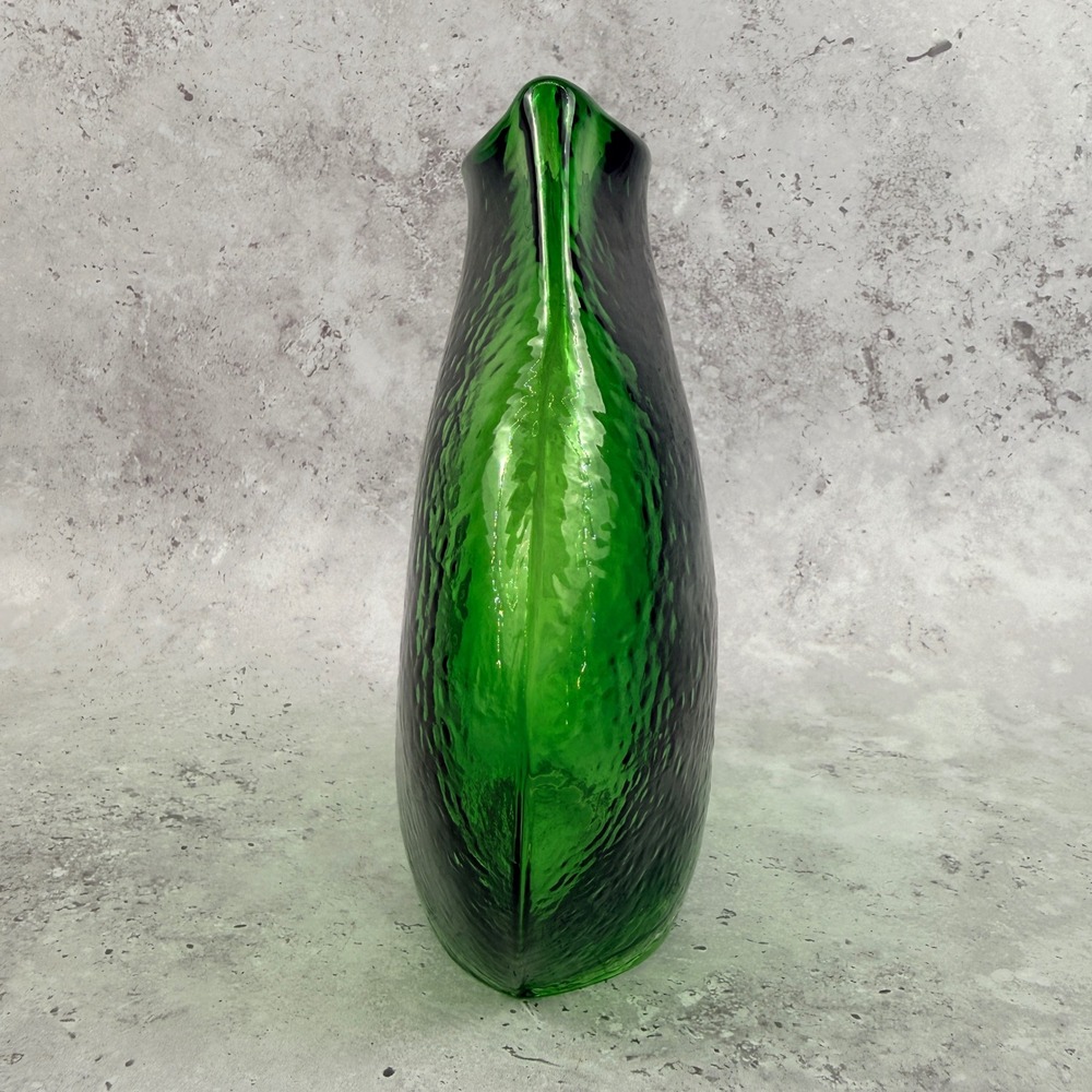 Mid Century Green Glass Pillow Vase Large Textured Hand Blown MCM - Picture 3 of 8